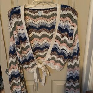 Cato Chevron Knit Tie-Front Cardigan - Multicolor